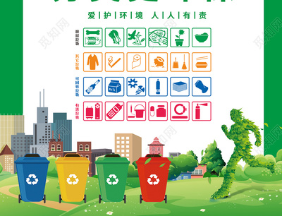 綠色卡通背景垃圾分類環保資源利用宣傳套圖